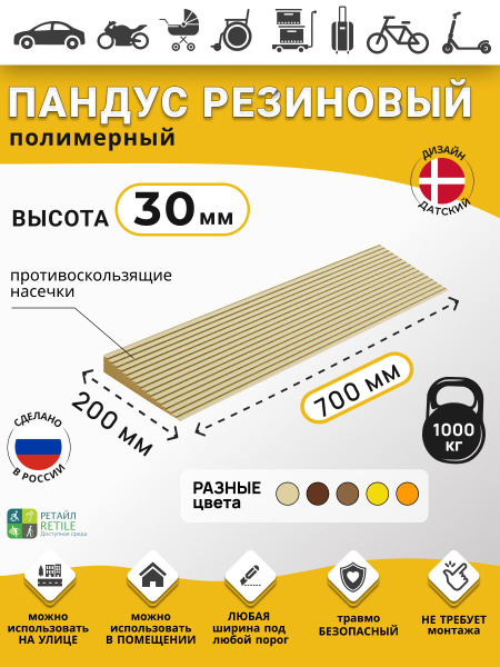 Polymer Ramp RUBEZH for 3cm Thresholds (30x700x200mm), Beige, Wheelchair, Warehouse & Car Access