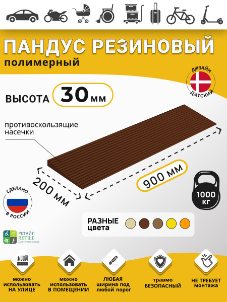 Heavy-Duty Polymer Ramp for 3cm Thresholds (30x900x200mm) - Dark Brown