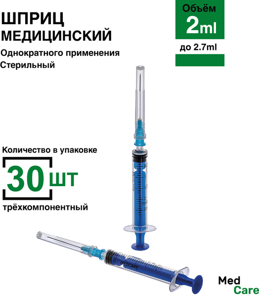 2ml Syringes (30 Pack) with 0.63x32mm Luer Slip Needles