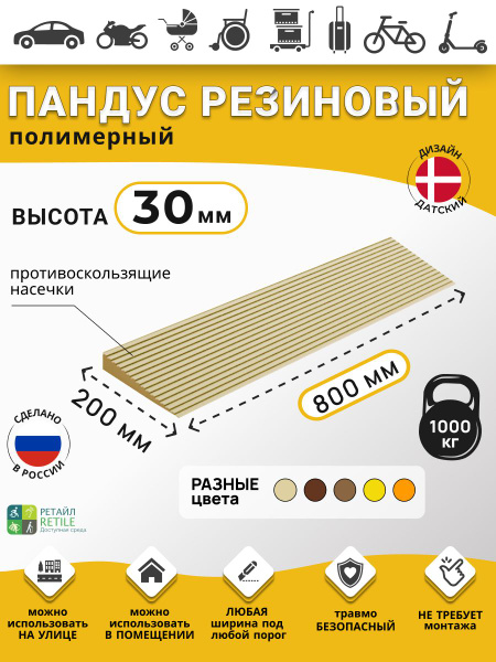3cm Ramp Threshold - Polymer, Beige, 30x800x200mm (Wheelchair, Car, Warehouse)