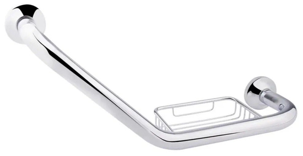 Curved Bathroom Grab Bar with Soap Dish - Potato P3519 Chrome