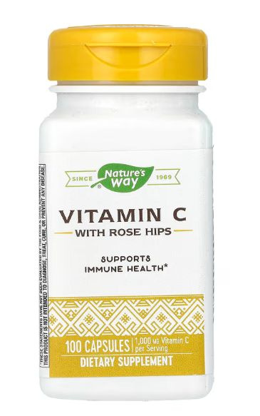 Nature's Way Vitamin C 500mg with Rose Hips (100 Capsules) - Immune, Skin, Bone & Vascular Support