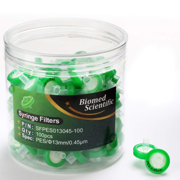 13mm 0.45µm Hydrophilic PES Syringe Filters (100 Pack) - Non-Sterile