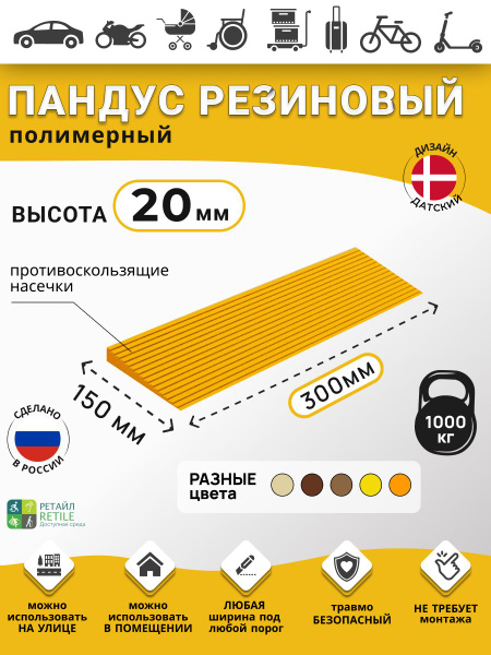 Orange Polymer Ramp for 2cm Thresholds (20x300x150mm) - Wheelchair, Warehouse & Car Access