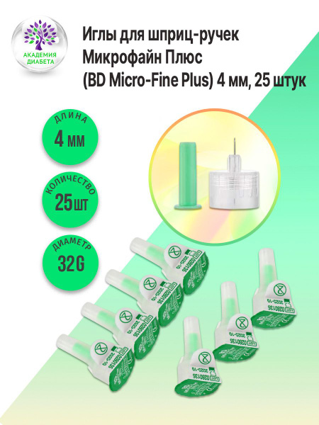 BD Micro-Fine Plus Insulin Pen Needles 32G (0.23mm x 4mm), 25 Count