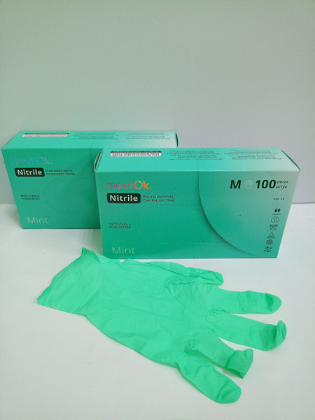 MediOk Mint Nitrile Gloves - Powder-Free, Textured, Non-Sterile (Size M, 200 Count)