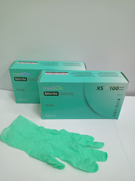 MediOk Mint Nitrile Gloves (XS, 200 Count) - Textured, Powder-Free, Non-Sterile