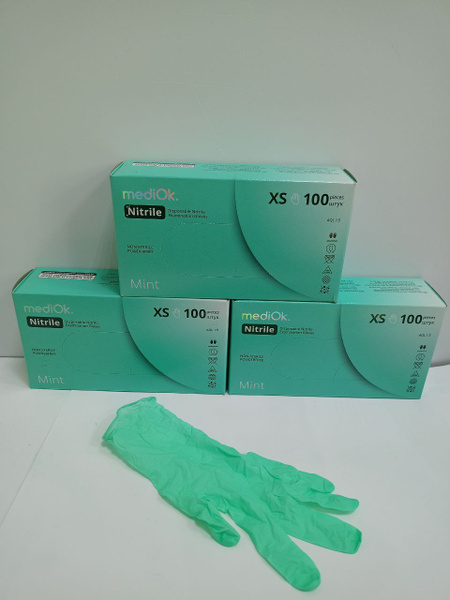 MediOk Mint Nitrile Gloves (XS, 150 Pairs) - Textured, Powder-Free, Non-Sterile