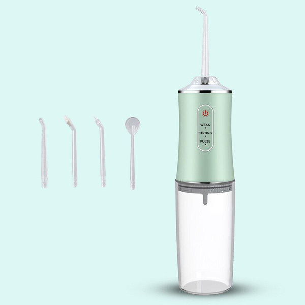 Portable Oral Irrigator: Clean Teeth, Gums, Implants & More (4 Green Nozzles)