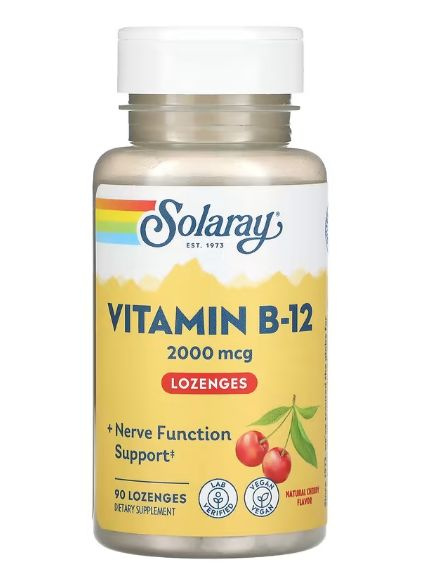 Solaray Vitamin B12 2000mcg Cherry Tablets: Memory, Focus & Nerve Support