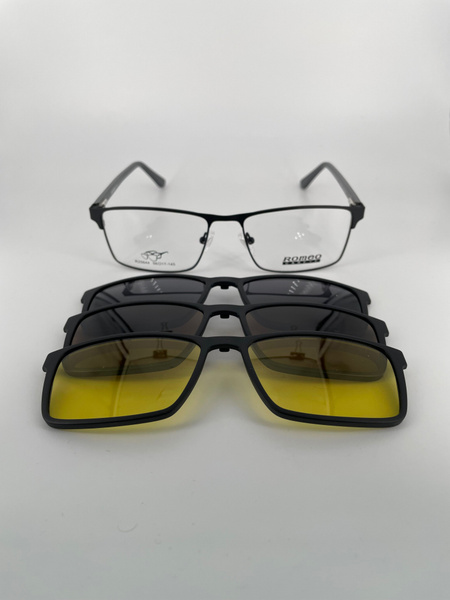 Romeo R25644 Magnetic Clip-On Sunglasses: Metal Frame, 3 Lenses, Case Included