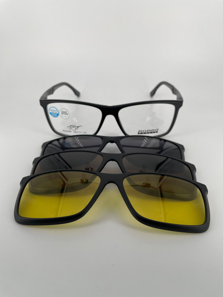 Magnetic Clip-On Sunglasses Romeo R25398: Plastic Frame, 3 Lenses, Case Included