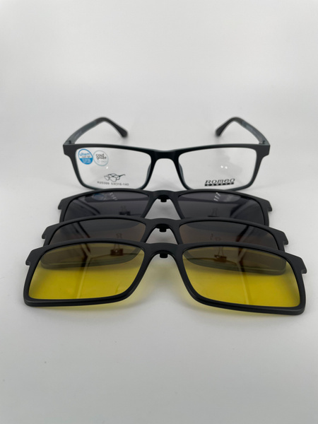 Magnetic Snap-On Sunglasses Frames: Romeo R25399 (Small, Plastic, 3 Lenses, Case)