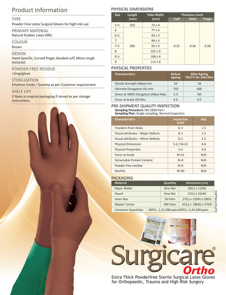 Sterile Latex Surgical Orthopaedic Gloves - Size 8.5 Brown (10 Pairs)