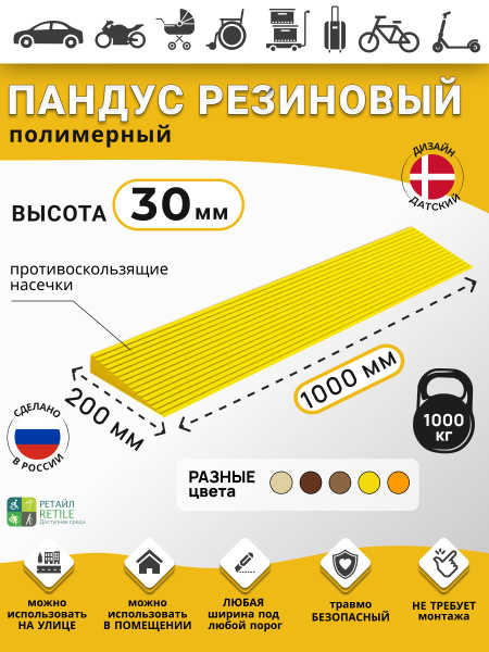 3cm Threshold Ramp: Yellow Polymer Ramp for Cars, Wheelchairs & Warehouses (30x1000x200mm)