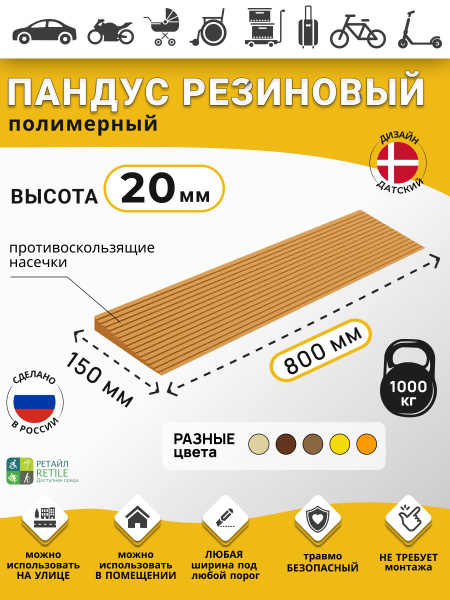 Polymer Ramp for 2cm Thresholds (20x800x150mm) - Light Brown