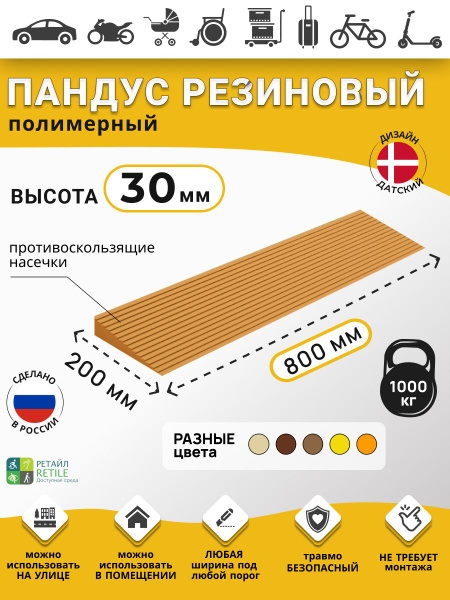 Polymer Ramp RUBEZH: 3cm Threshold, Light Brown (30x800x200mm) - Wheelchair, Warehouse, Car