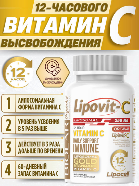 Liposomal Vitamin C 12-Hour Release: 60 Capsules for Immune Support