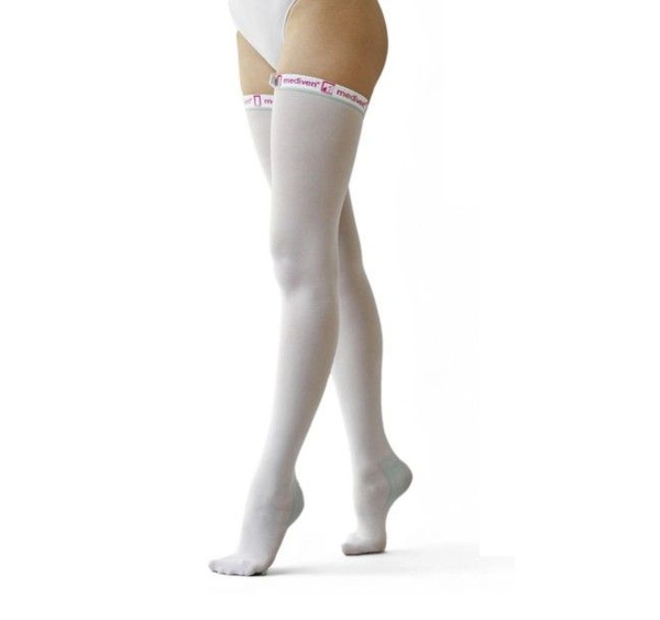 Medi Compression Stockings: White, Class 1 Compression