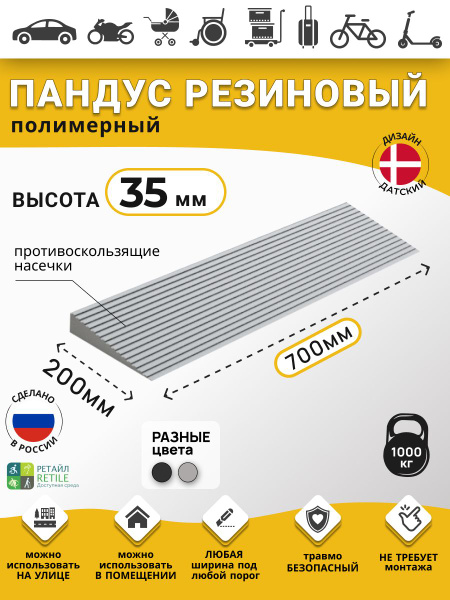 Polymer Ramp RUBEZH for 3.5cm Thresholds (35x700x200mm), Grey, Wheelchair, Warehouse & Car Access