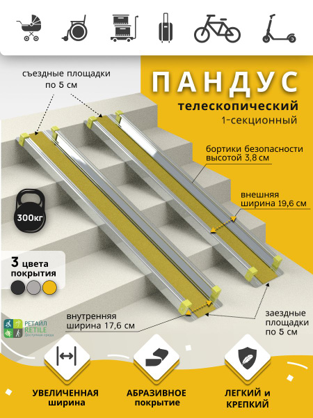 100cm Yellow Anti-Slip Single-Section Ramp (90cm usable)