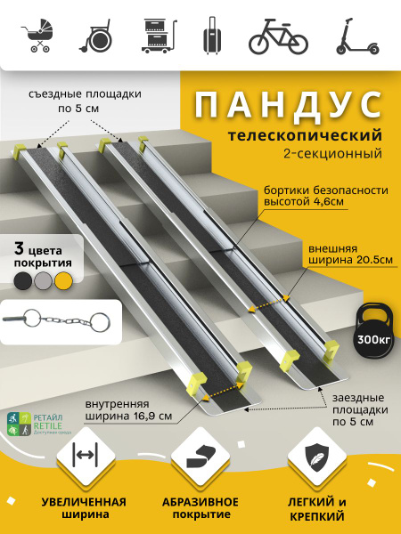 Telescoping Retail Ramp: 110cm Black Two-Section (120cm Total)