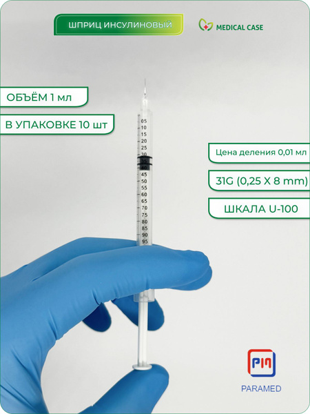 Paramedic Insulin Syringes 1ml U-100 (31G Needle) - 10 Sterile Single-Use
