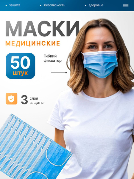 Disposable Blue Non-Sterile Medical Face Mask (50 Count)