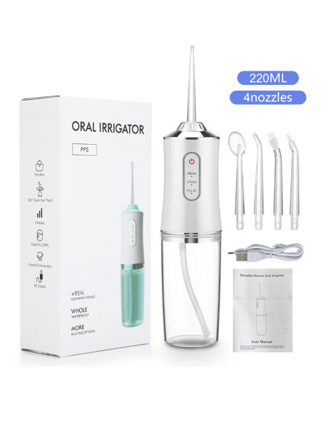 Portable Home Dental Water Flosser, 4 Nozzles, Pearl White