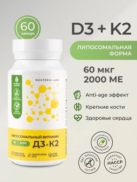 Liposomal Vitamin D3 K2 2000 IU for Immunity, Bones & Teeth - 60 Capsules for Adults