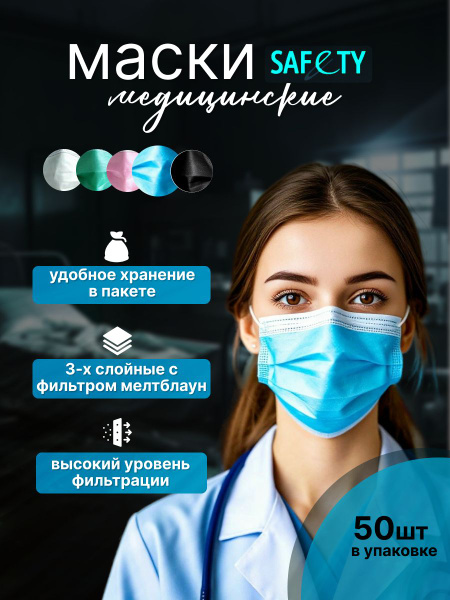 Blue Disposable Face Masks 50 Pcs