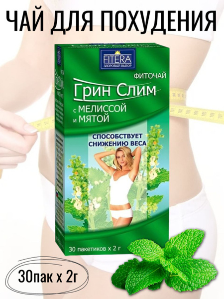 Green Slim Tea with Mint & Melissa - 30 Tea Bags (2g each) | Fitera Weight Loss Supplement