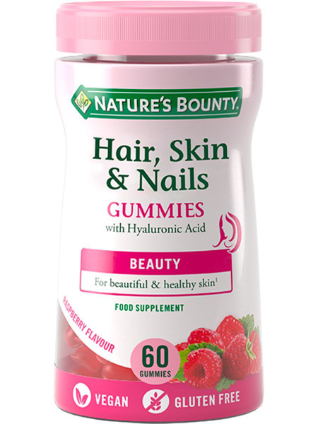 Nature's Bounty Hair, Skin & Nails Gummies - Raspberry Flavor, 60 Count
