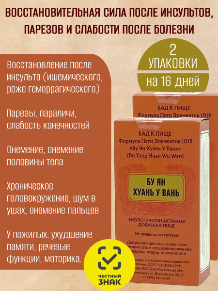 Bu Yang Huan Wu Dan 2 Packs (192 Pills) | Stroke Recovery | Five Element Formula 1019