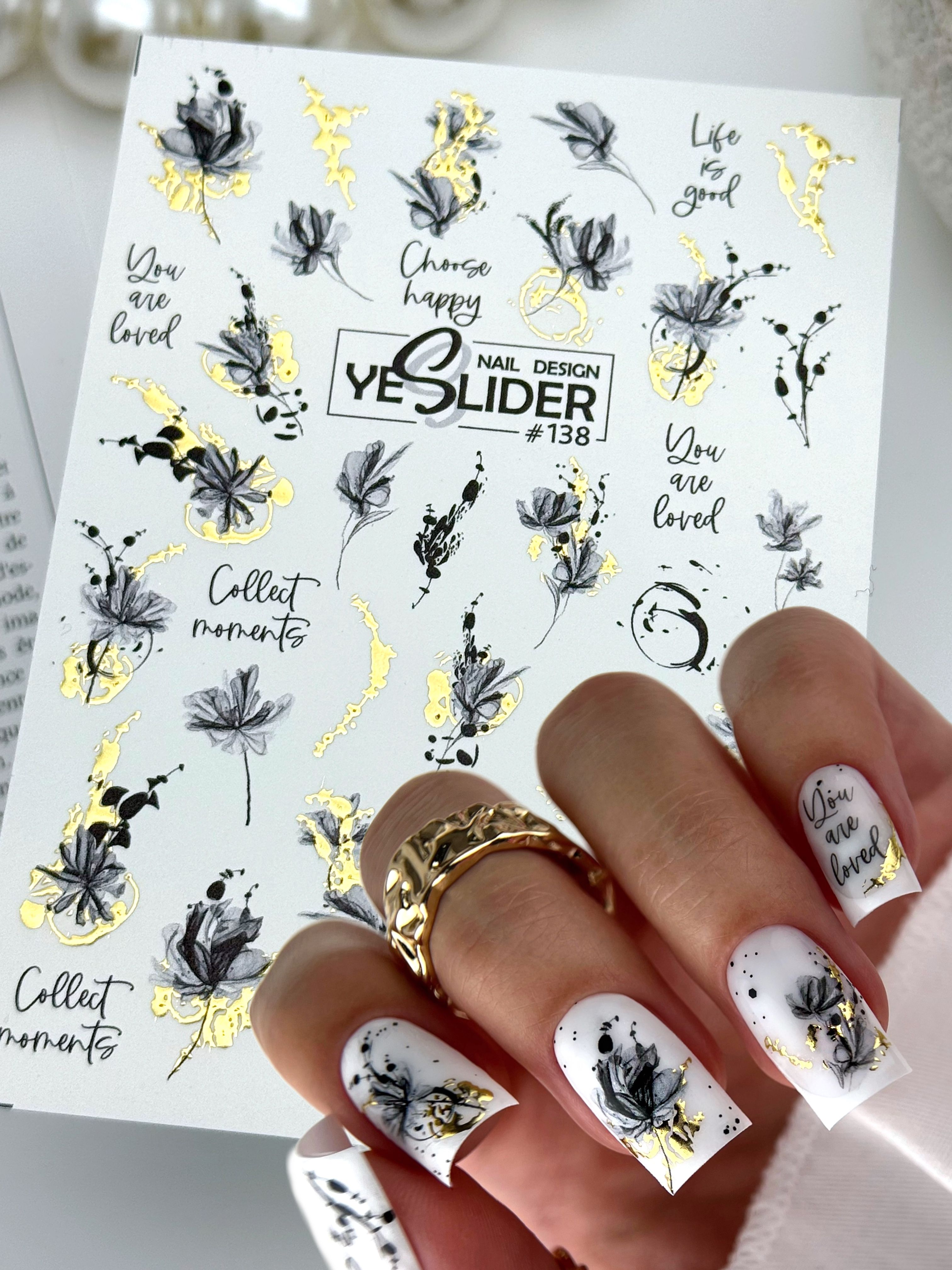 YESLIDER Autumn Flower Nail Sliders, 138 Pack