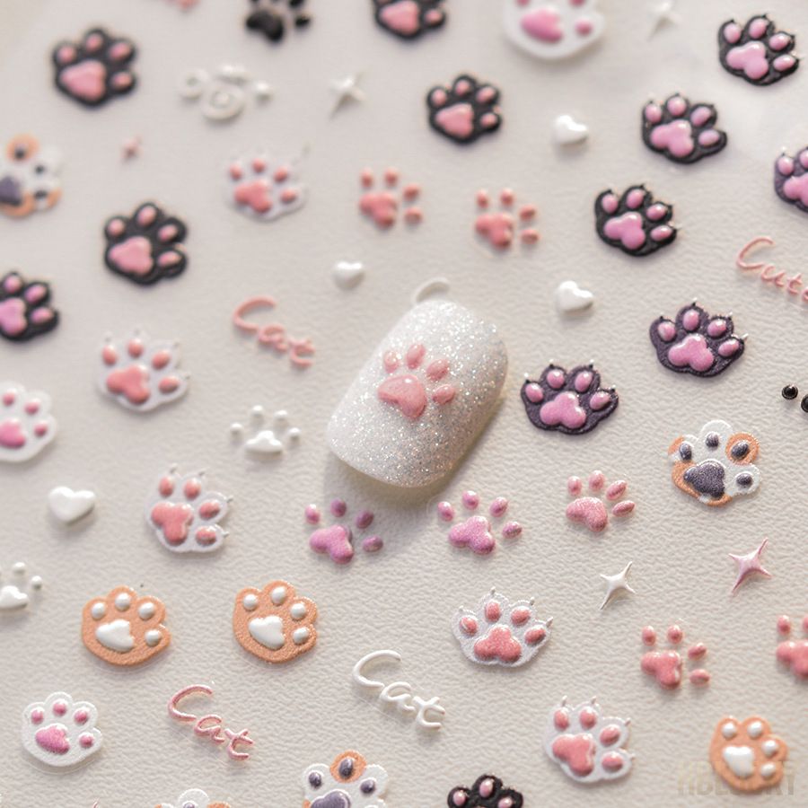 Cute Cat Paw Nail Stickers, Decorative Nail Art, Beige/Pink