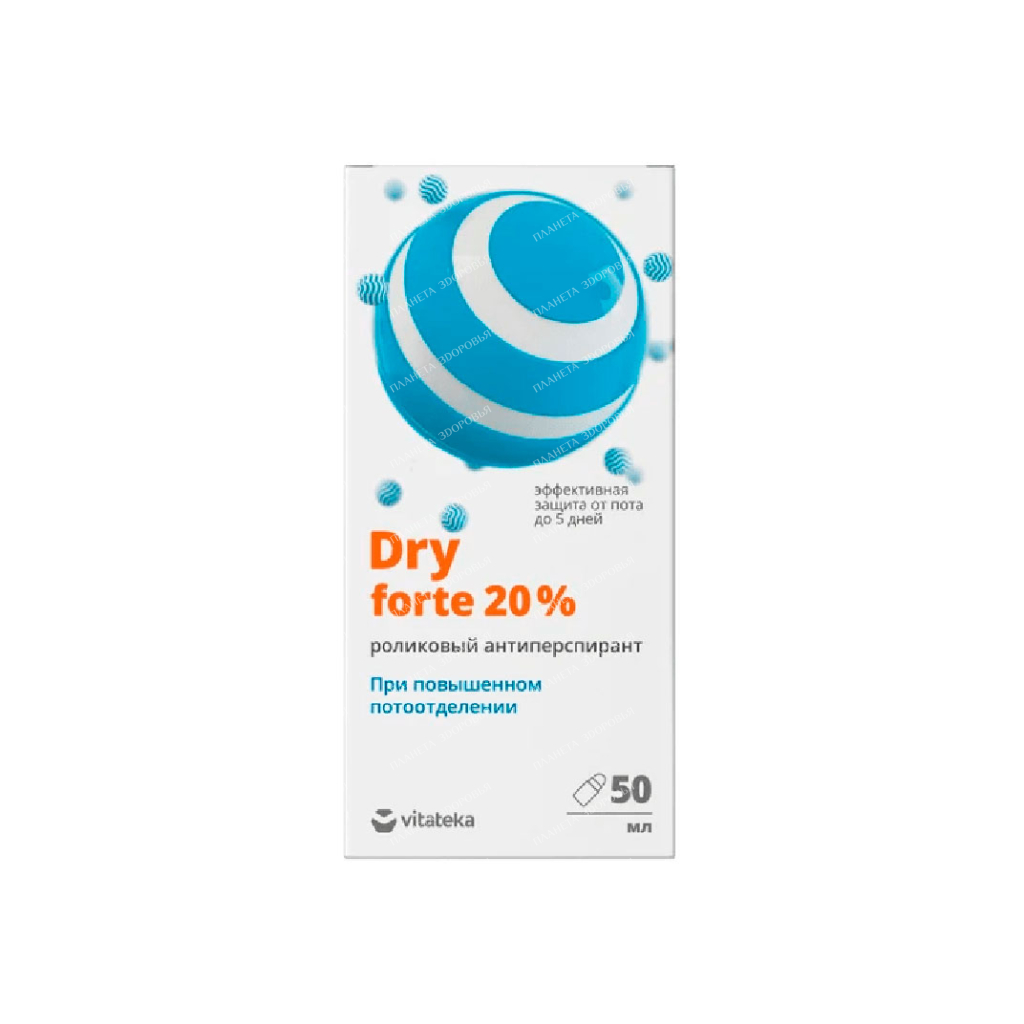 VITATEKA Antiperspirant "Dry forte" without alcohol roll-on for excessive sweating 20%, 50 ml