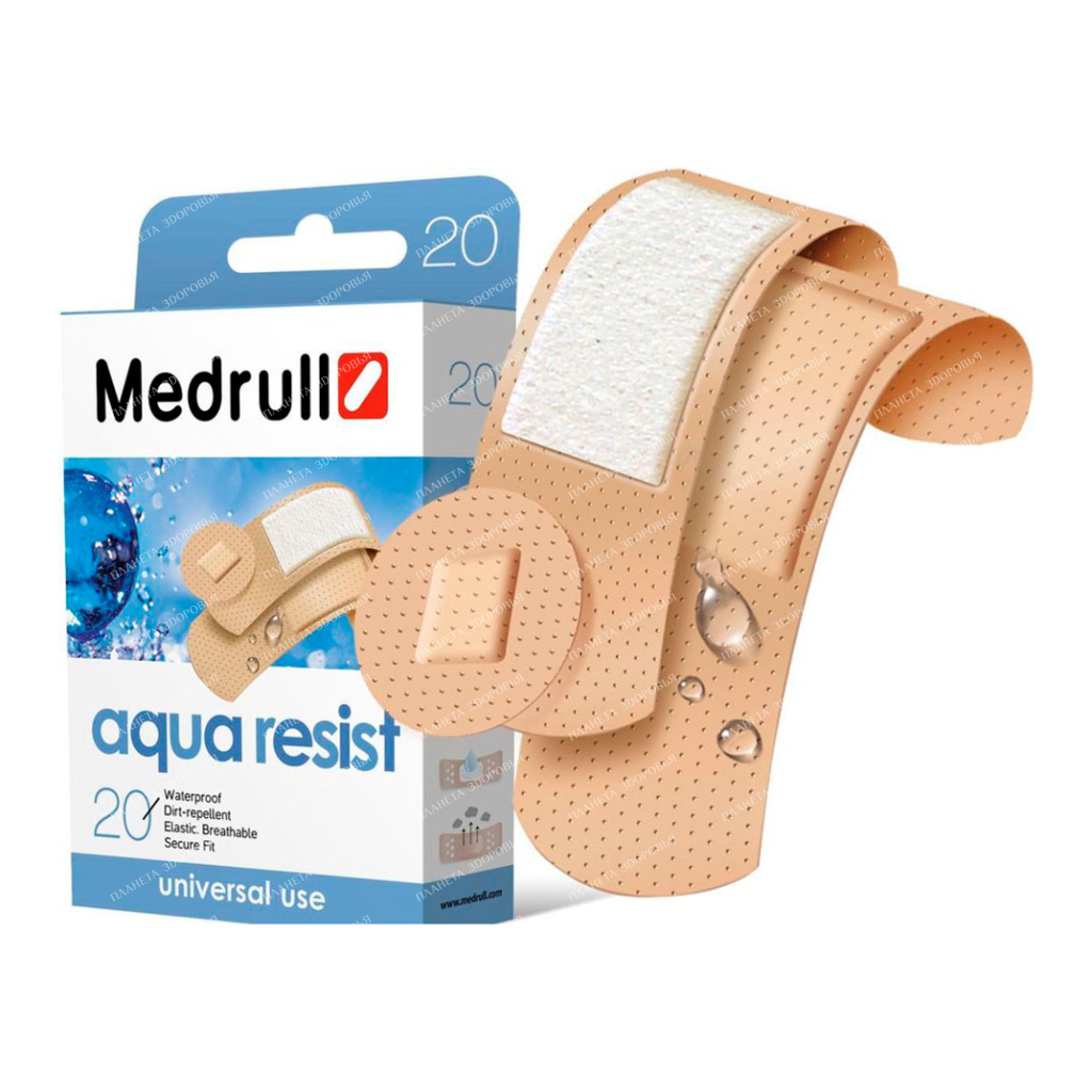 Plasters Medrull "Aqua Resist" №20 (d.22mm-4pcs, 19x72mm-10pcs, 25x72mm-6pcs)