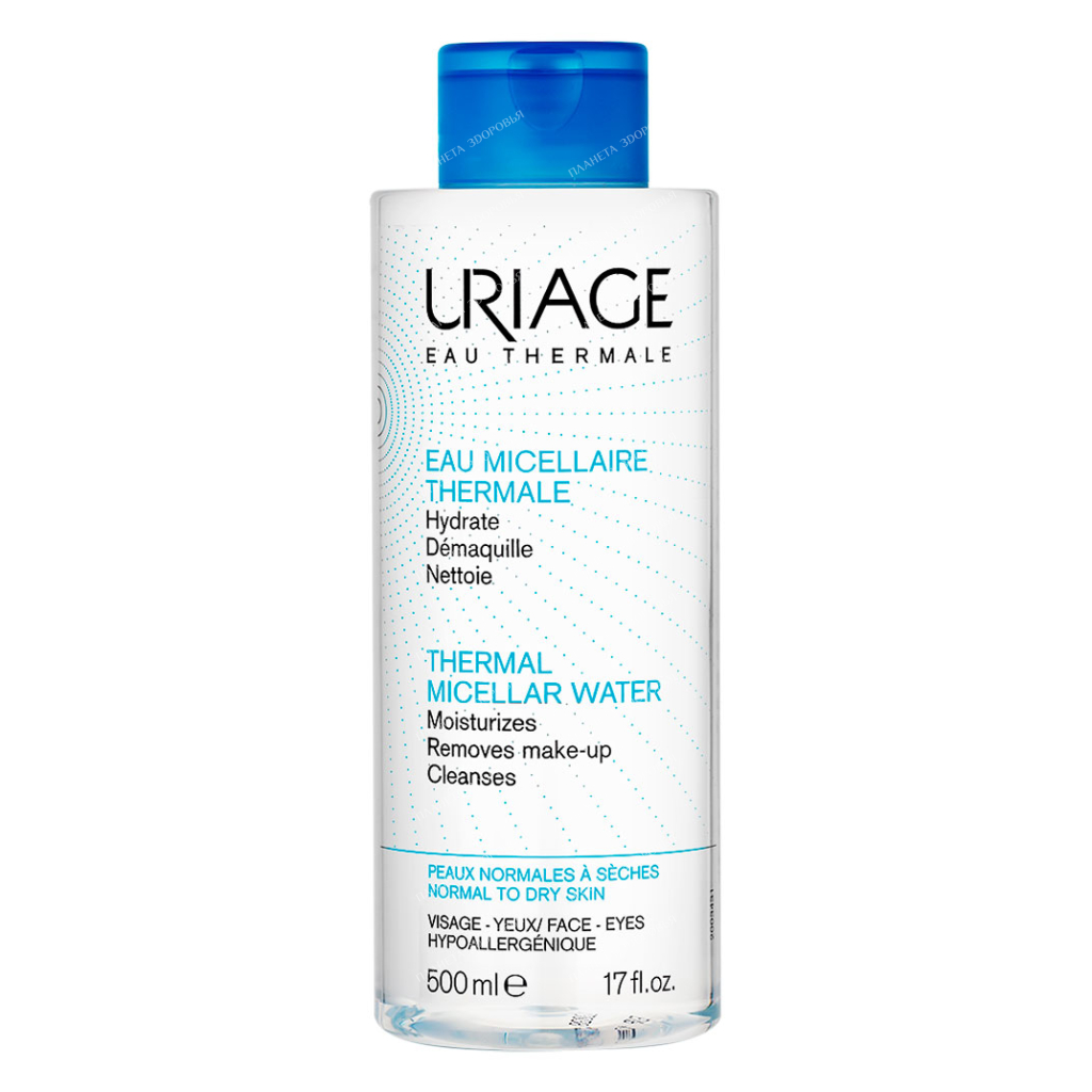 Uriage Cleansing micellar water based on thermal water for normal to dry skin of the face and eye contour, 500 ml