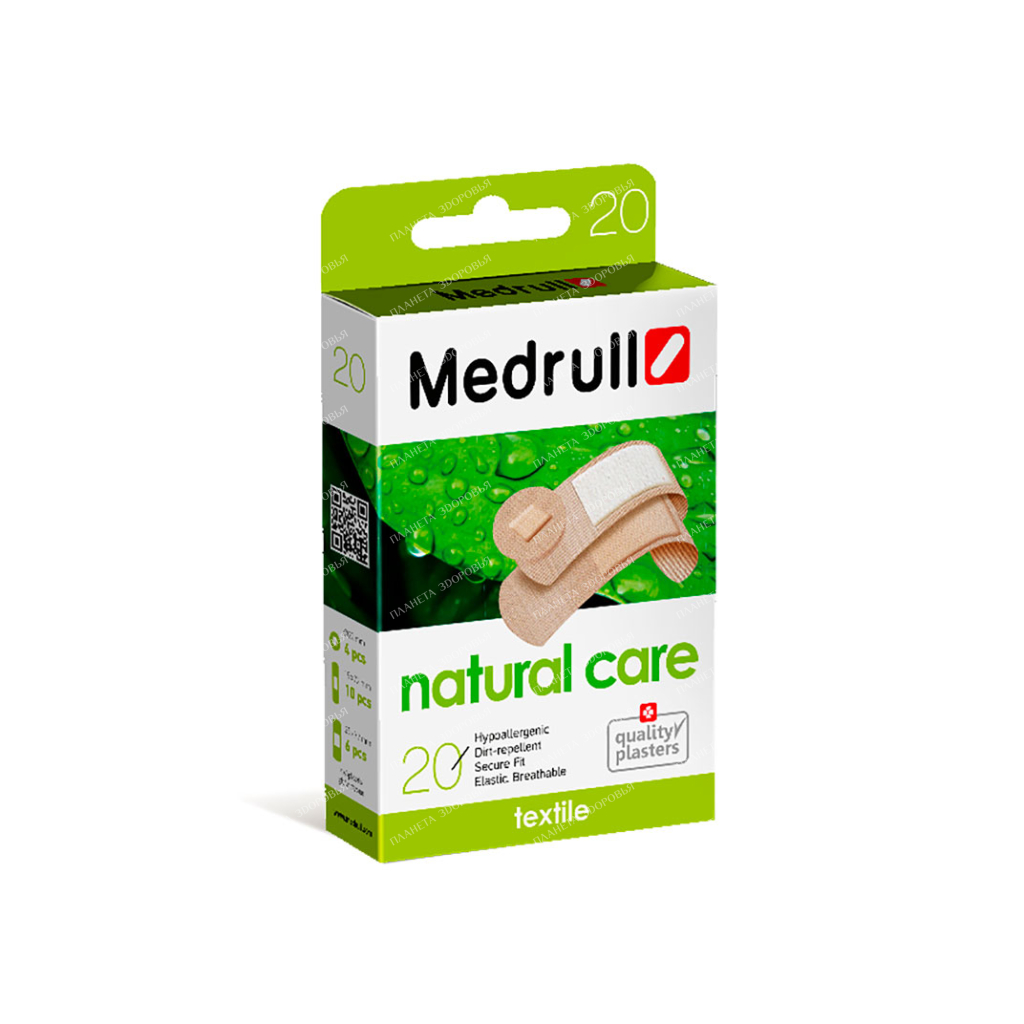 Plasters Medrull "Natural Care" №20 (d.22mm-4pcs, 19x72mm-10pcs, 25x72mm-6pcs)