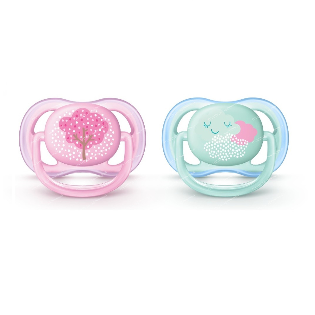 AVENTSilicon orthodontist pacifier with lip shield and holding ring. from polyester, 0-6 months (p. 2 pcs.), for girls. SCF343/20 86508