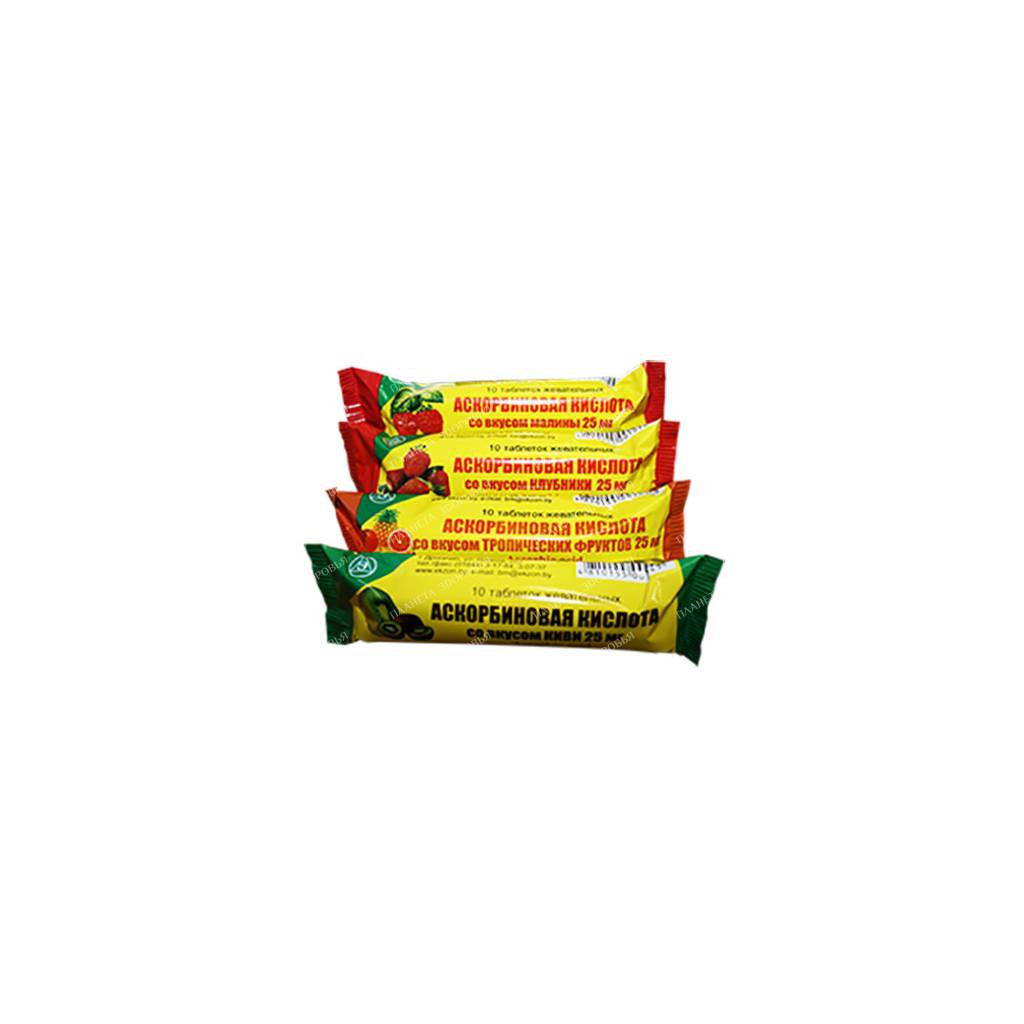 Ascorbic acid chewable tablets (with raspberry flavor) 25mg №10