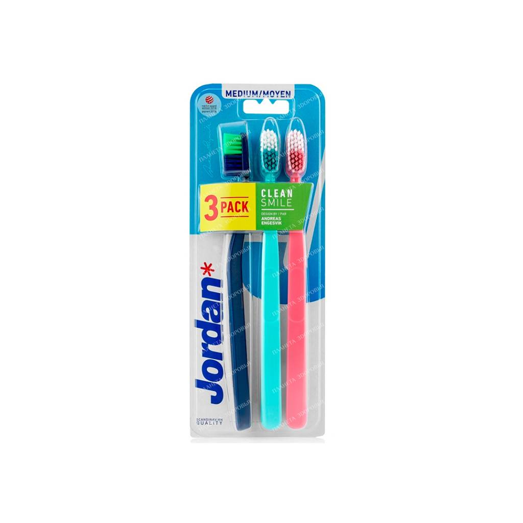 Jordan Clean Smile Adult Toothbrush (Medium) (3pcs)