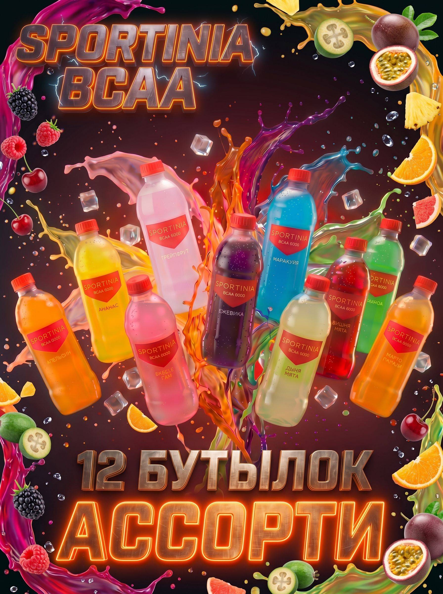 Sportinia BCAA Sports Drink Variety Pack 12 Bottles 0.5 l