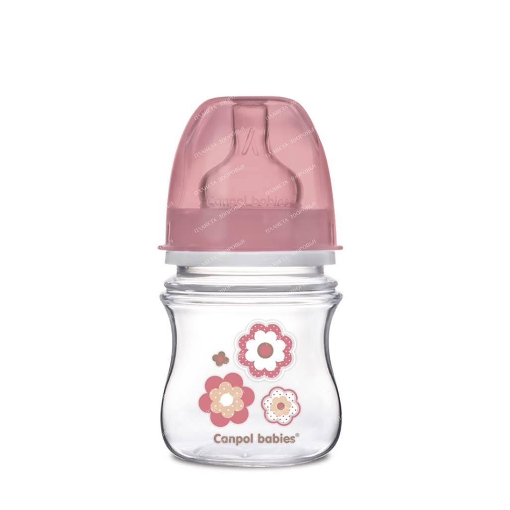 Canpol babies Plastic feeding bottle (slow flow with 0+ wide mouth) 120ml 35/216 pink