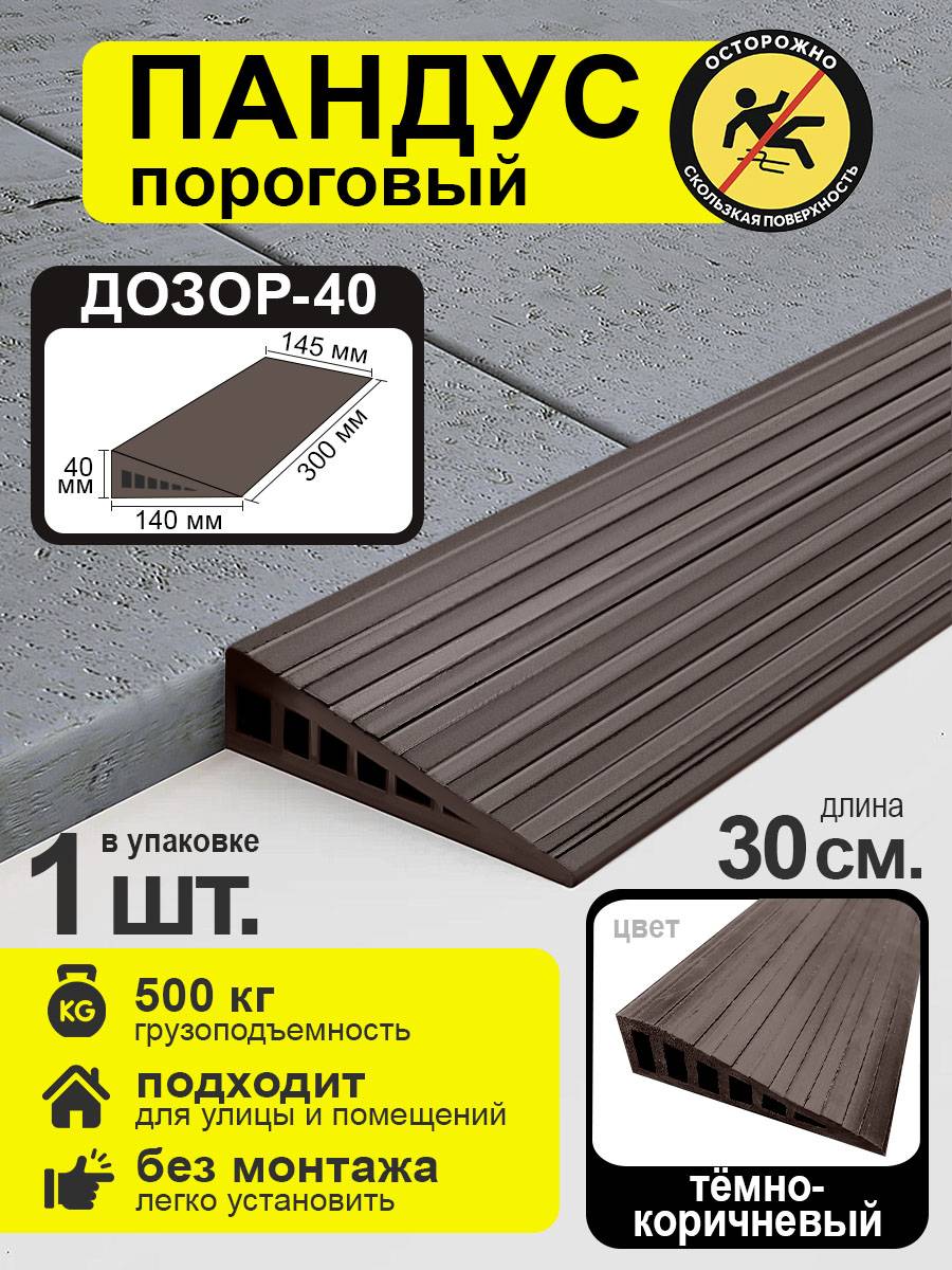 DOZOR-40 Rubber Threshold Ramp Dark Brown 4 cm Height