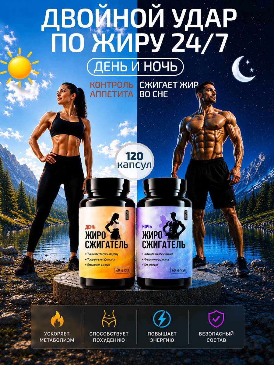 SILAVERES Day/Night Fat Burner Capsules with L-Carnitine & Caffeine, 60 ct