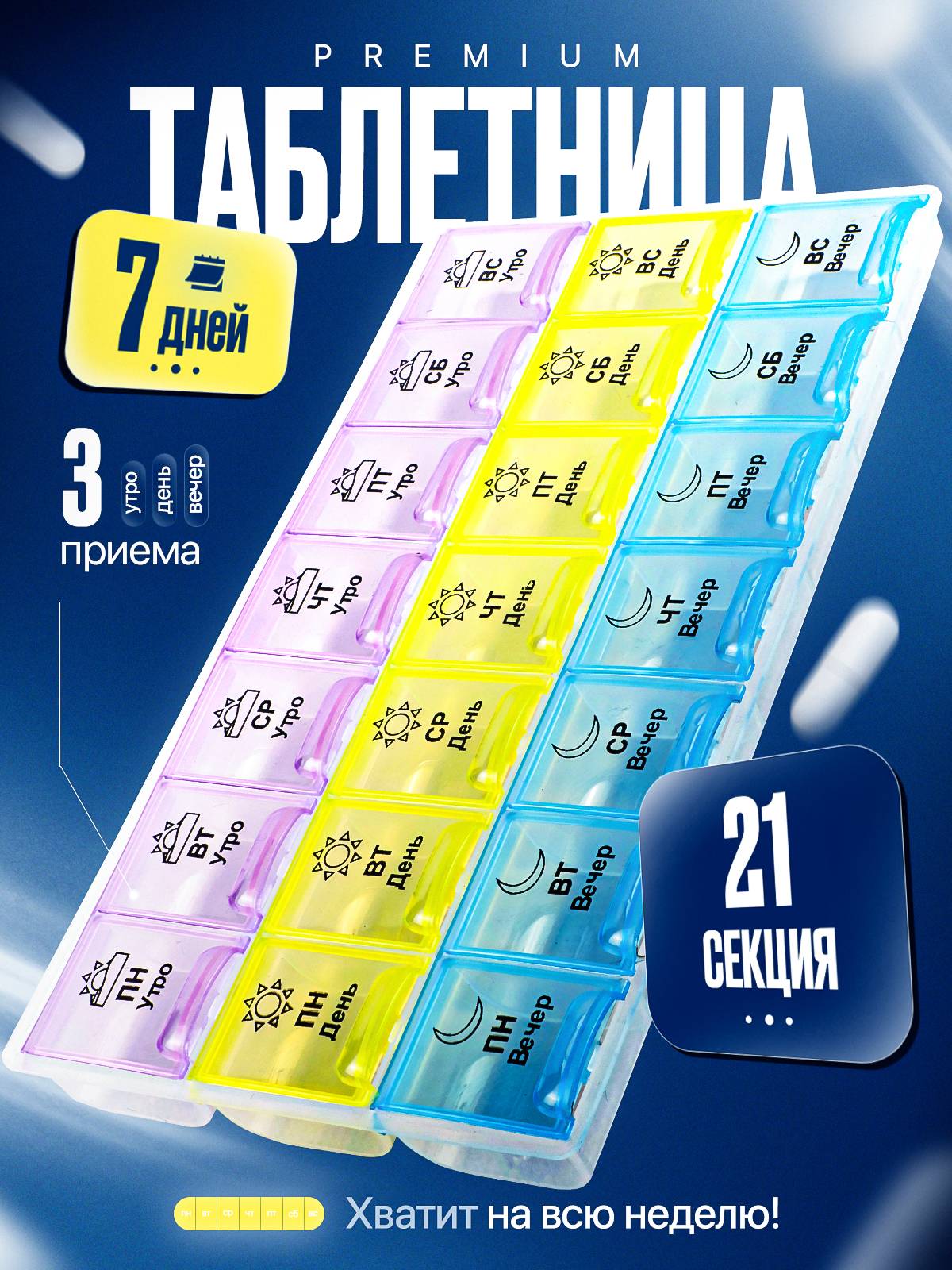 BLADES&RAZORS 7-Day Pill Organizer with 3 Daily Compartments Tablets