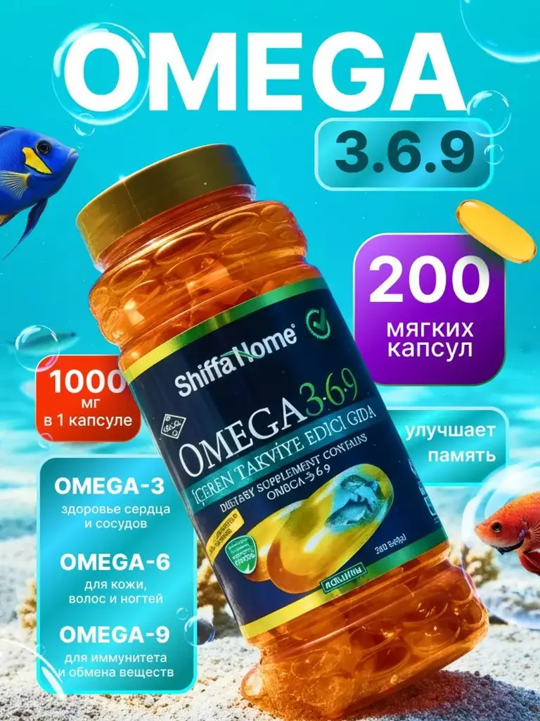 SHIFFA HOME Omega 3-6-9 Fish Oil, 200 Chewable Capsules 200 Count #1
