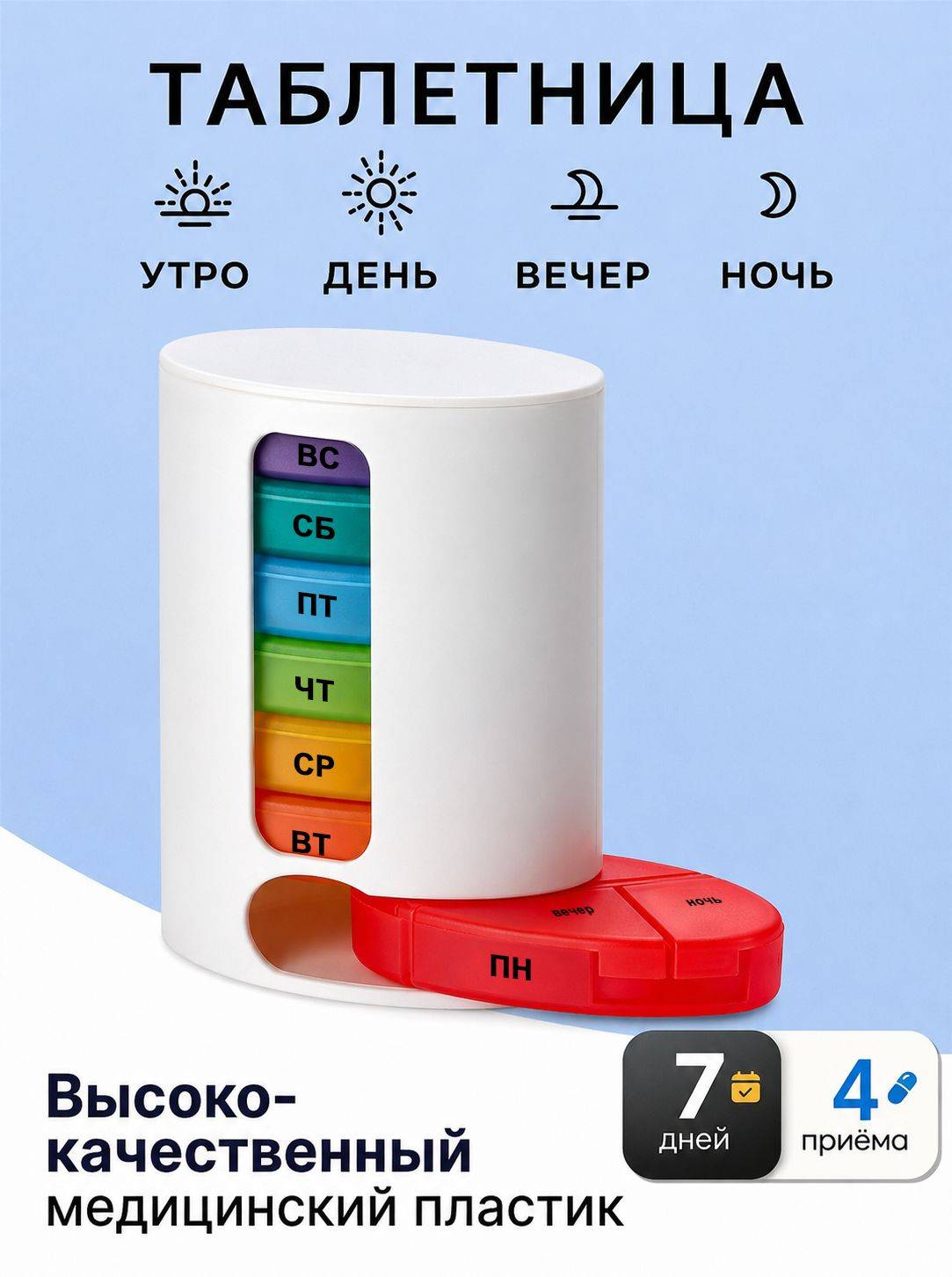 Weekly Pill Organizer 4-Dose 28 Compartments Tablets
